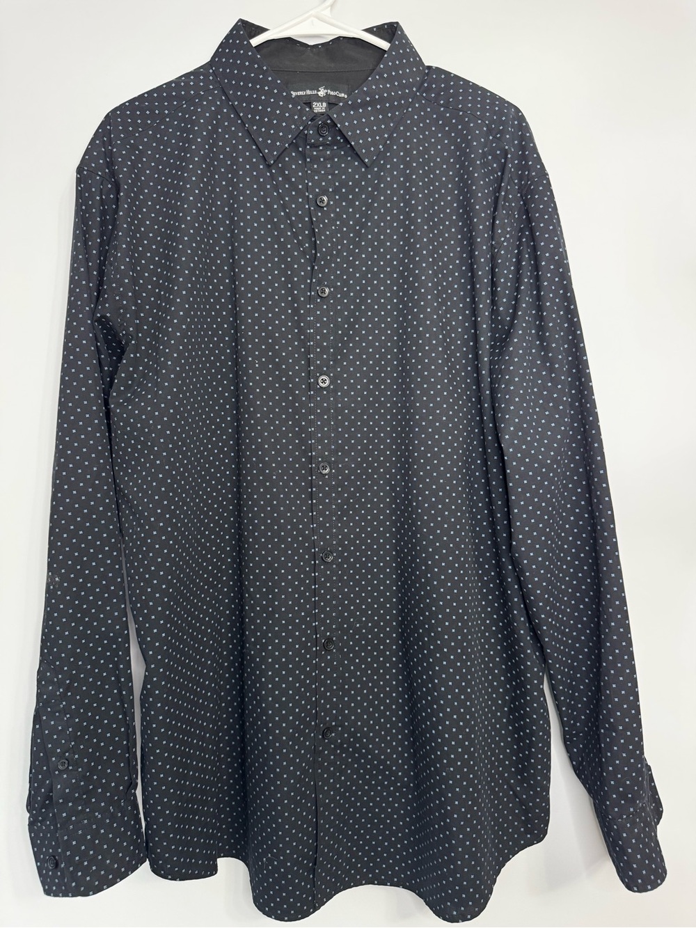 Beverly Hills Polo Club Black Button-Up Shirt with Micro Dots